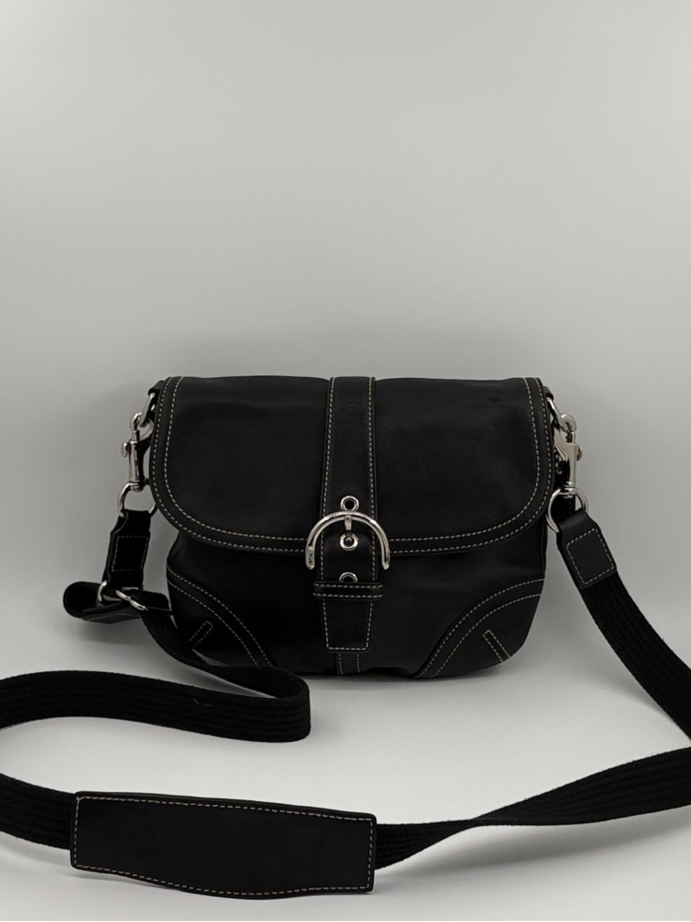 Coach Black Leather Crossbody Bag with Silver Hardware